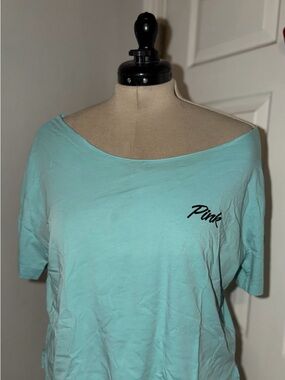 PINK Victoria's Secret Off-Shoulder Tee in Mint Blue